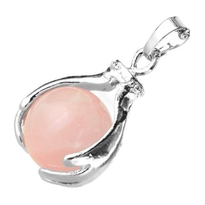 Pendentif Quartz rose boule et main