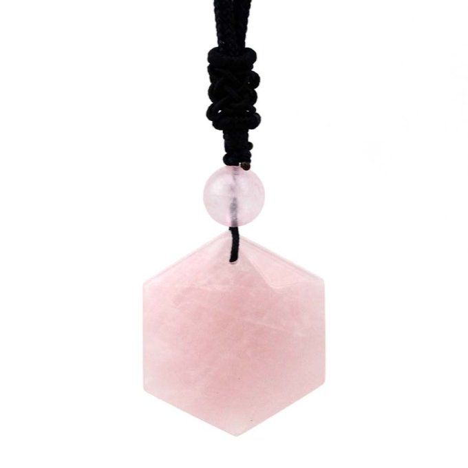 Pendentif Quartz rose hexagonale