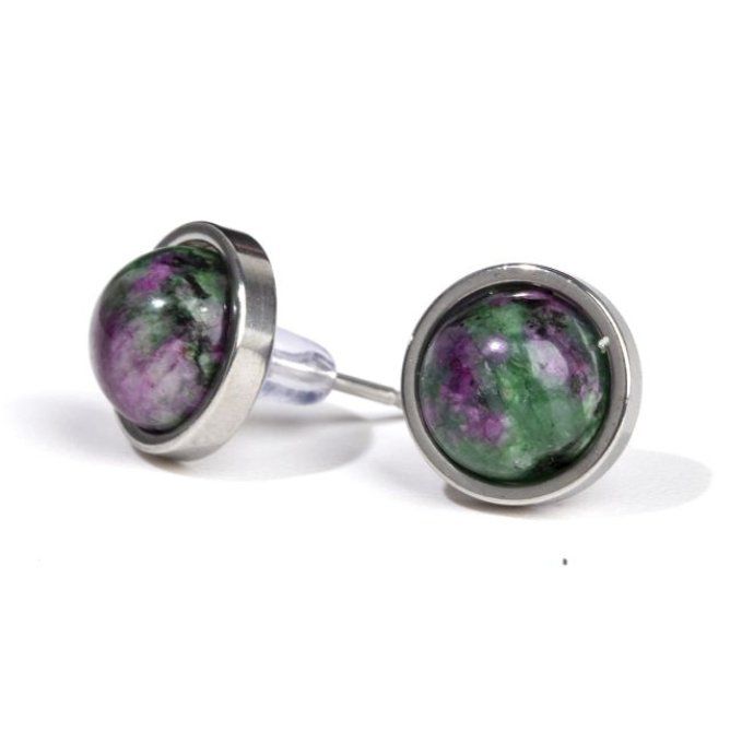 Boucle d'oreille puce Rubis sur zoisite