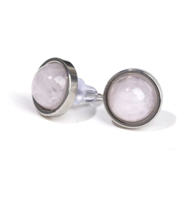 Boucle d'oreille puce Quartz rose