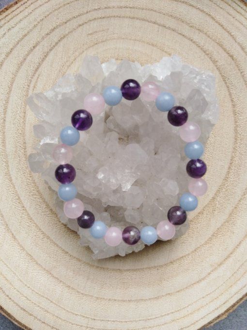 Bracelet Amethyste / angelite / quartz rose (Taille enfant)