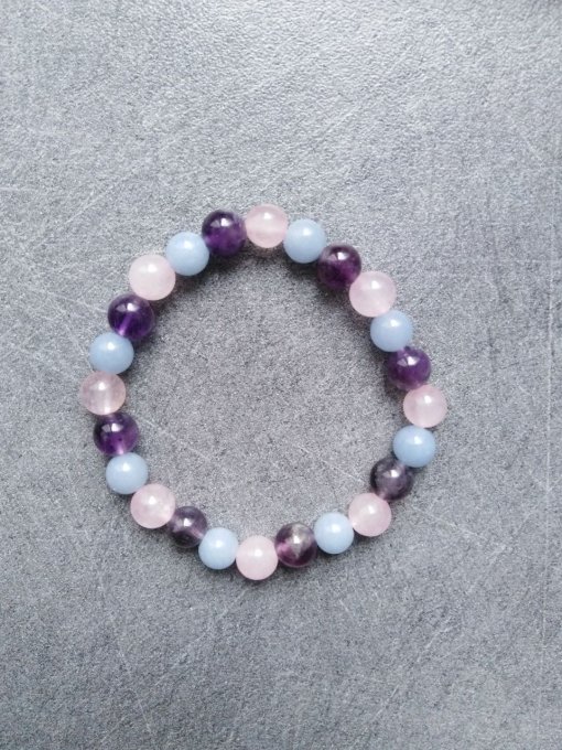 Bracelet Amethyste / angelite / quartz rose (Taille enfant)