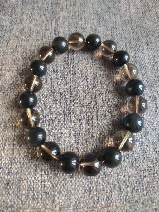Bracelet Obsidienne Oeil Celeste / quartz fumée