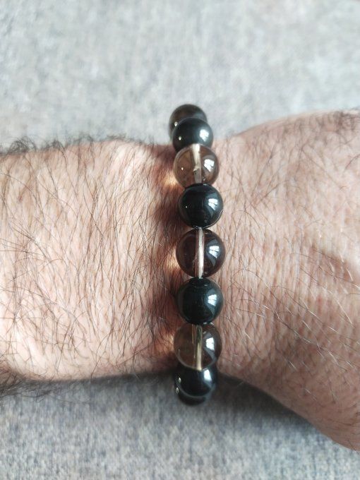 Bracelet Obsidienne Oeil Celeste / quartz fumée