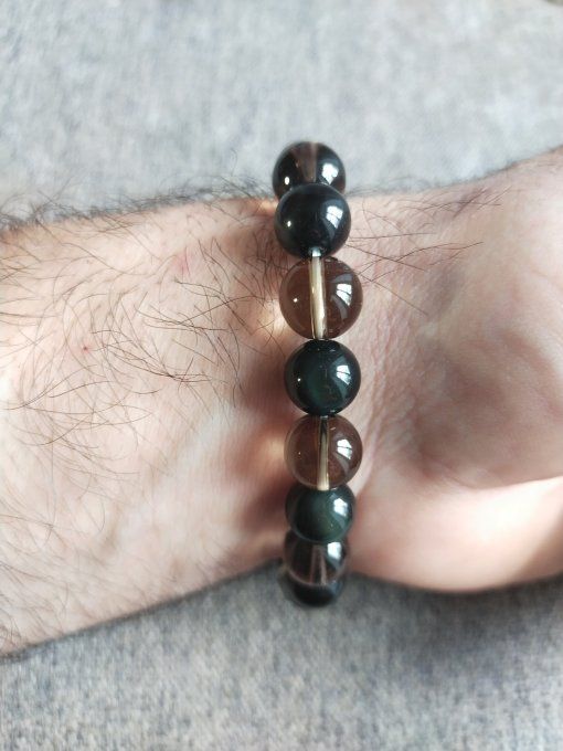 Bracelet Obsidienne Oeil Celeste / quartz fumée