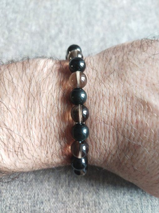 Bracelet Obsidienne Oeil Celeste / quartz fumée