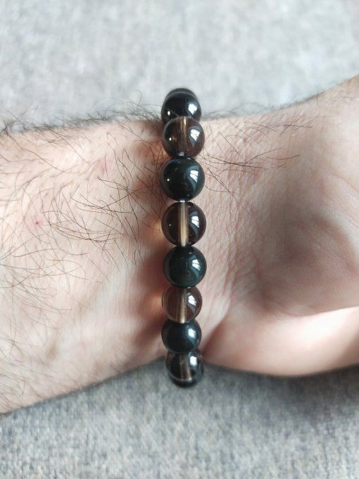 Bracelet Obsidienne Oeil Celeste / quartz fumée