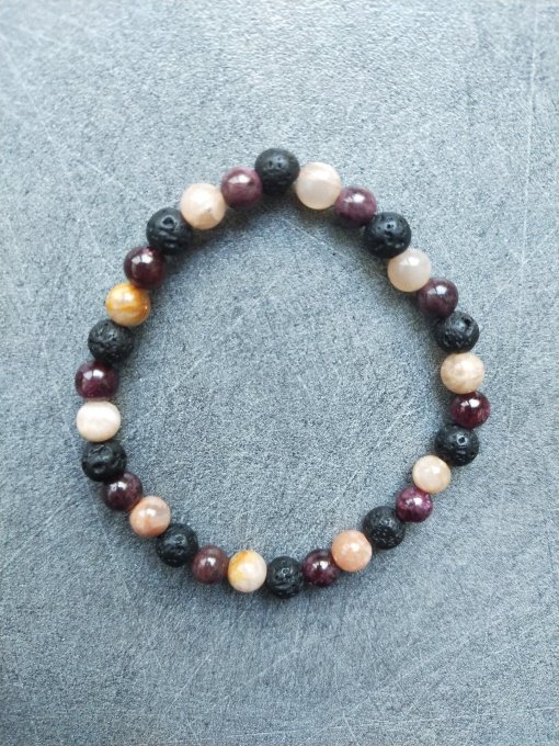 Bracelet Grenat / Pierre de lave / Pierre du soleil (Taille enfant)