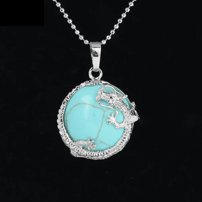 Pendentif dragon Turquoise (howlite teinté)