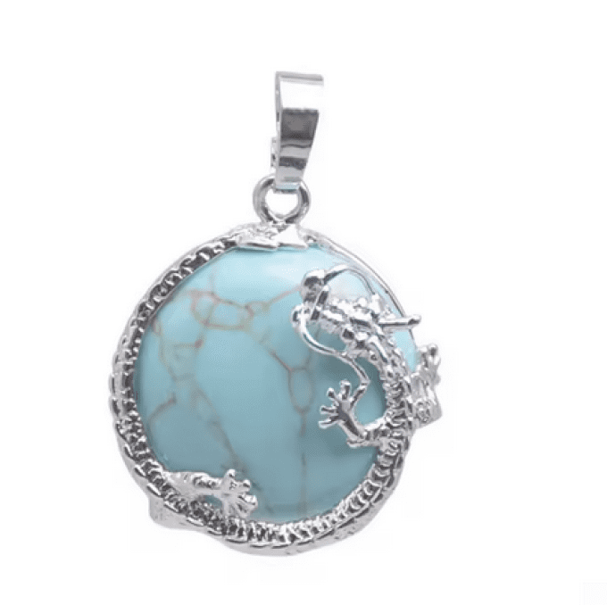 Pendentif dragon Turquoise (howlite teinté)