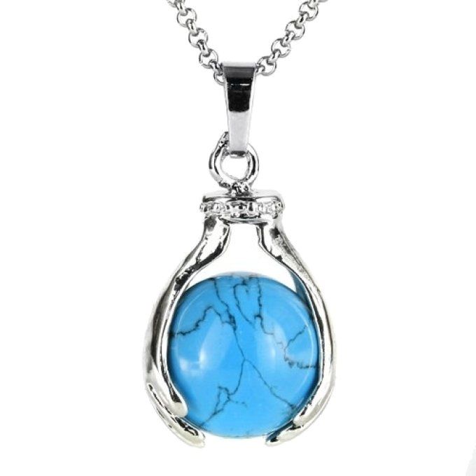Pendentif Turquoise boule et main