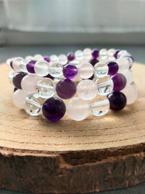 Bracelet Améthyste / quartz / quartz rose