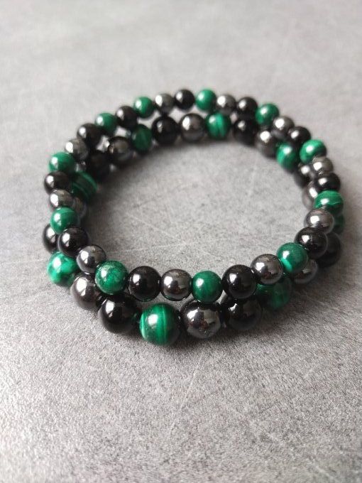 Bracelet Hematite / malachite / spinelle