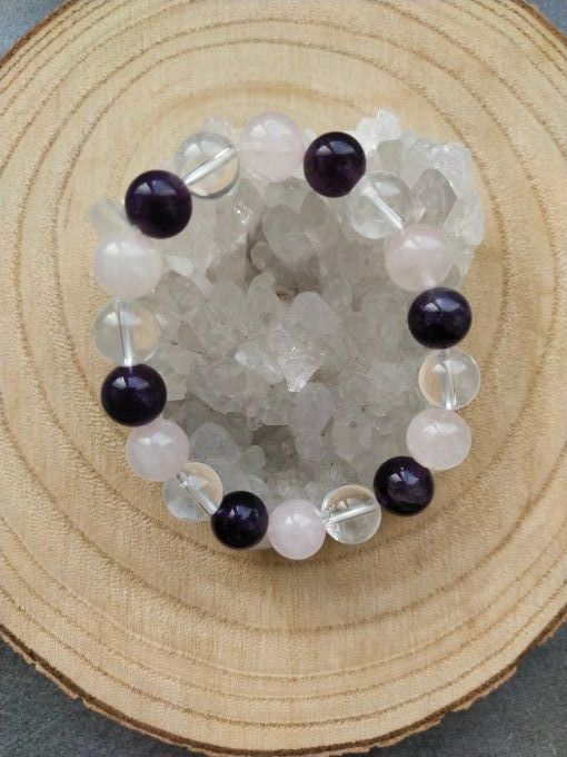 Bracelet Améthyste / quartz / quartz rose