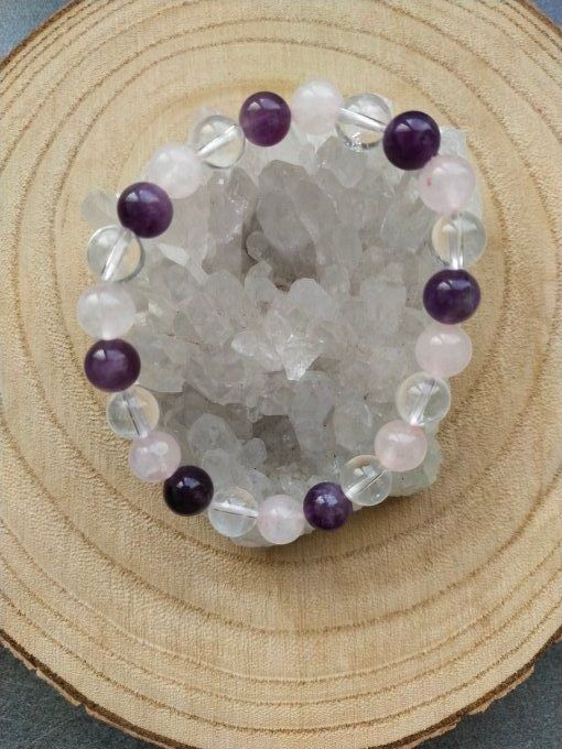 Bracelet Améthyste / quartz / quartz rose