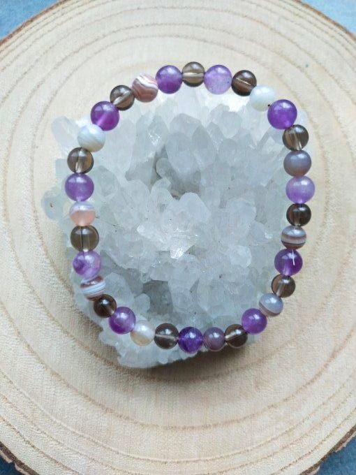 Bracelet Amethyste / botswana / quartz fumée