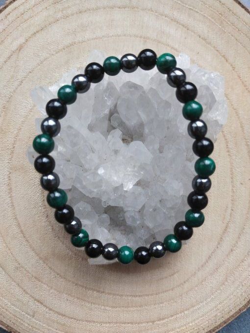 Bracelet Hematite / malachite / spinelle