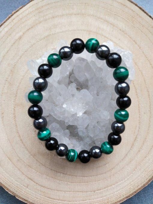 Bracelet Hematite / malachite / spinelle