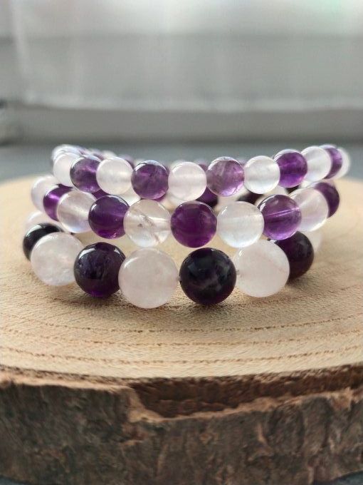 Bracelet Améthyste / quartz rose