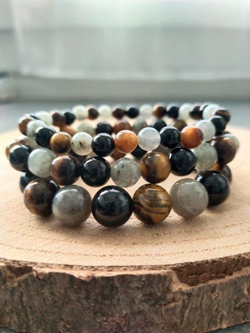 Bracelet Labradorite / Oeil de tigre / Tourmaline