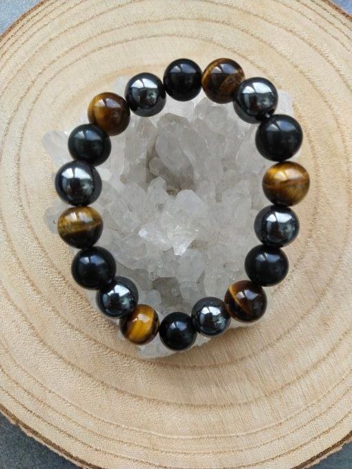 Bracelet Hématite / obsidienne / oeil de tigre