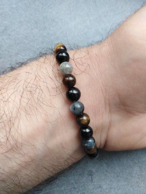 Bracelet Labradorite / oeil de tigre / spinelle