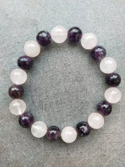 Bracelet Améthyste / quartz rose