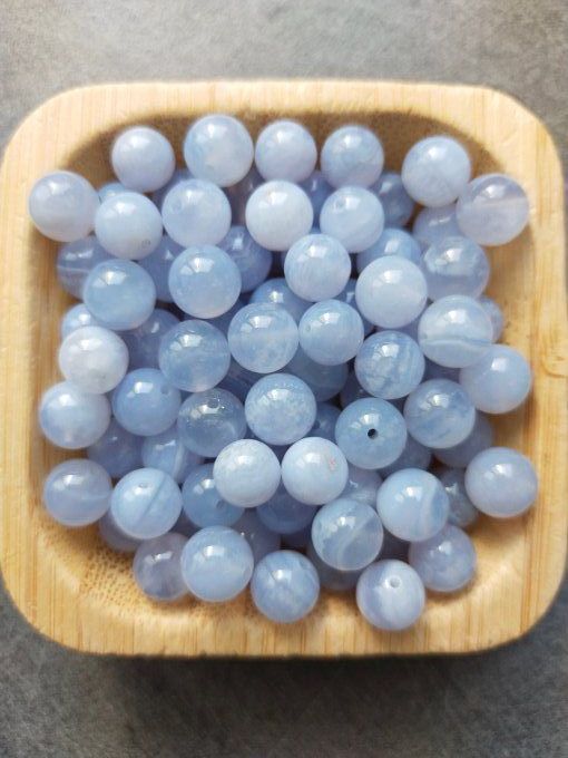 Perle Calcédoine bleu à l'unité