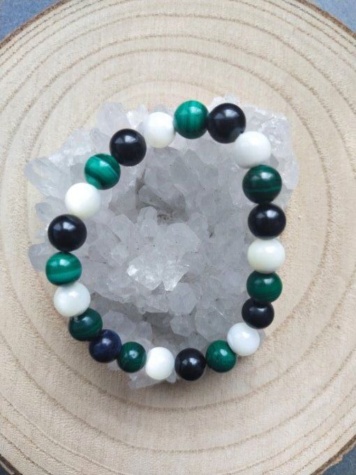Bracelet Malachite / nacre / tourmaline