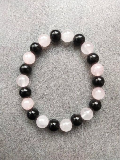 Bracelet Obsidienne / quartz rose