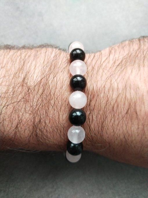 Bracelet Obsidienne / quartz rose