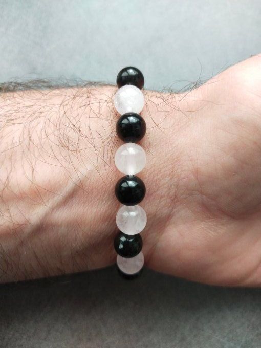 Bracelet Obsidienne / quartz rose