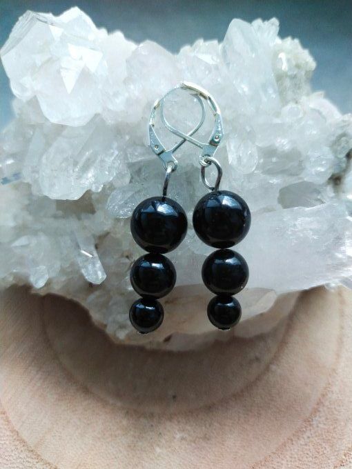 Boucles d'oreille Obsidienne