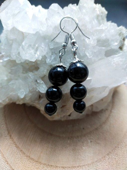 Boucles d'oreille Obsidienne