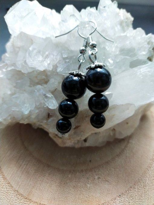 Boucles d'oreille Obsidienne