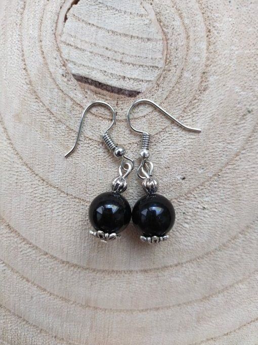 Boucles d'oreille Obsidienne