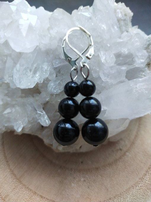 Boucles d'oreille Obsidienne