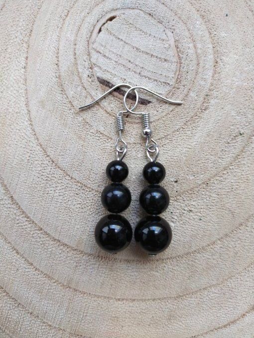 Boucles d'oreille Obsidienne