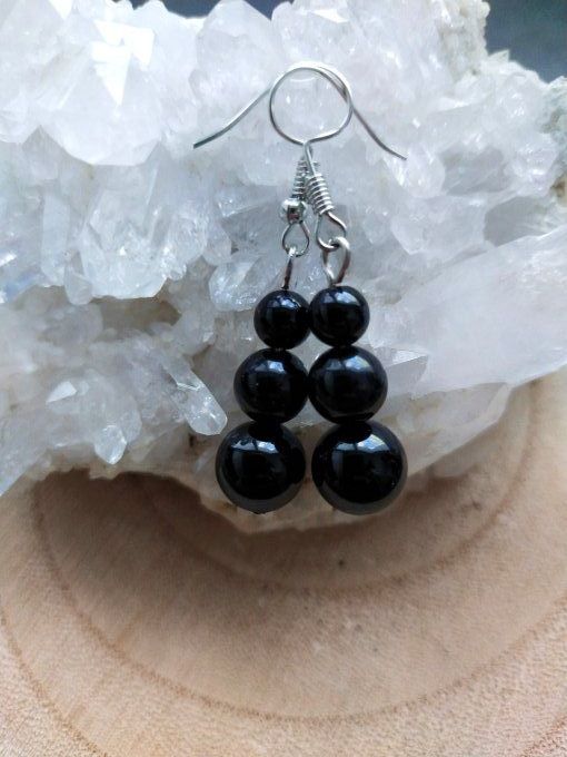 Boucles d'oreille Obsidienne