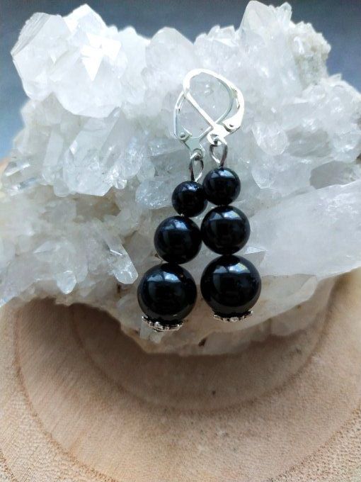 Boucles d'oreille Obsidienne