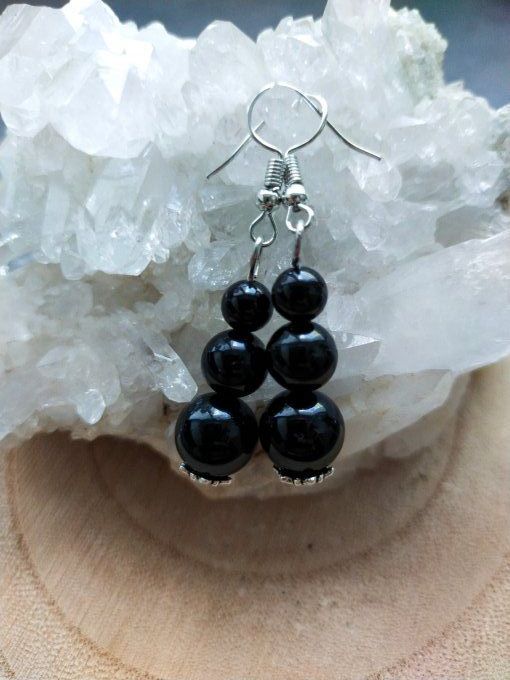 Boucles d'oreille Obsidienne