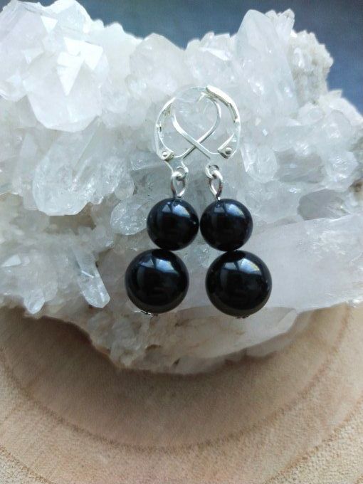 Boucles d'oreille Obsidienne