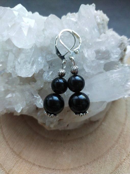 Boucles d'oreille Obsidienne