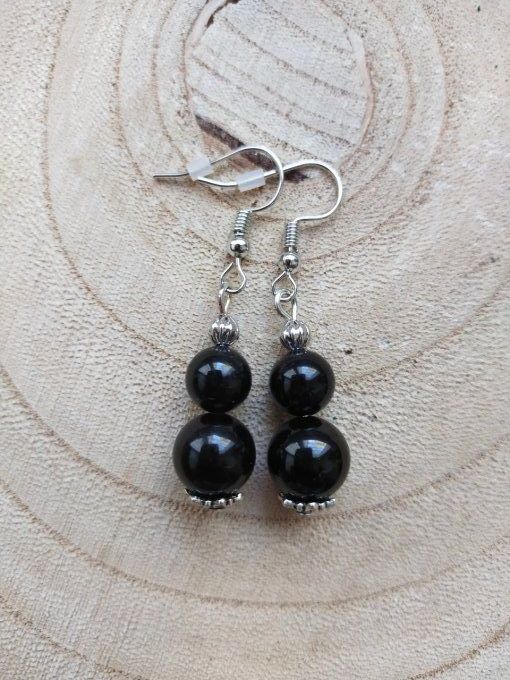 Boucles d'oreille Obsidienne