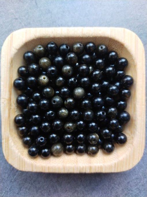 Perle Obsidienne dorée à l'unité
