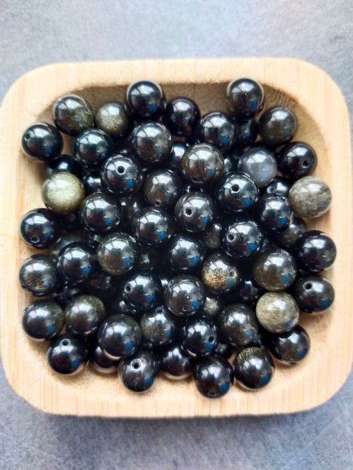 Perle Obsidienne dorée à l'unité