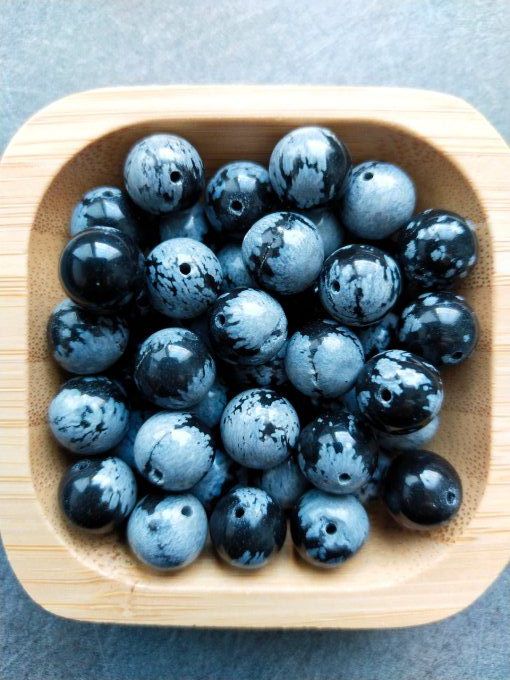 Perle Obsidienne flocon de neige à l'unité