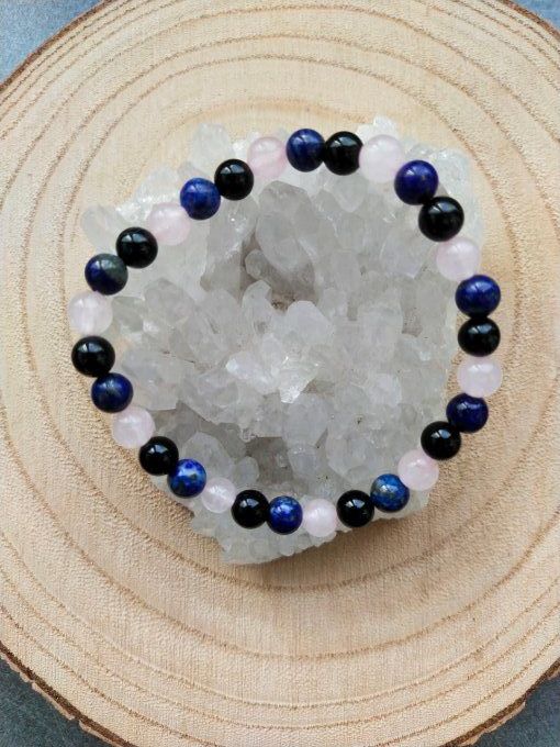 Bracelet Lapis lazuli / quartz rose / spinelle