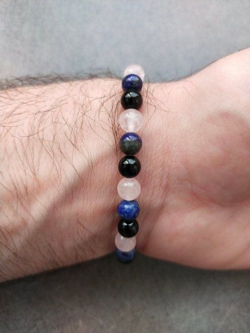 Bracelet Lapis lazuli / quartz rose / tourmaline