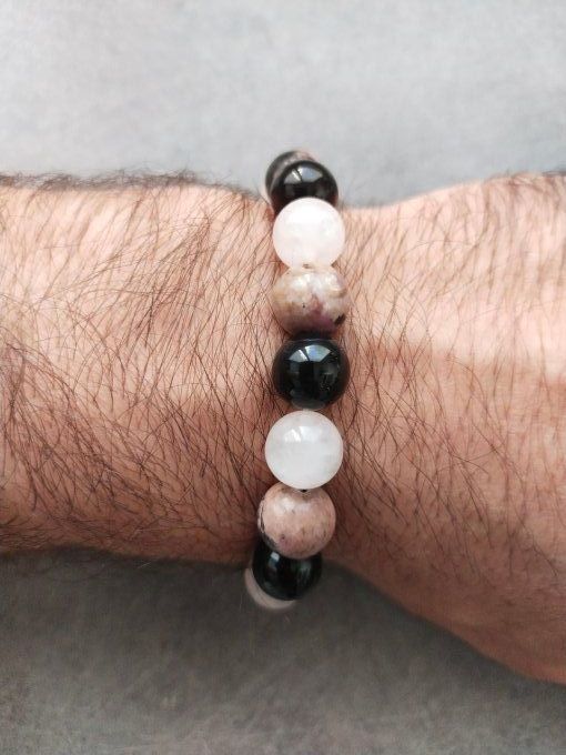  Bracelet Onyx / quartz rose / rhodonite